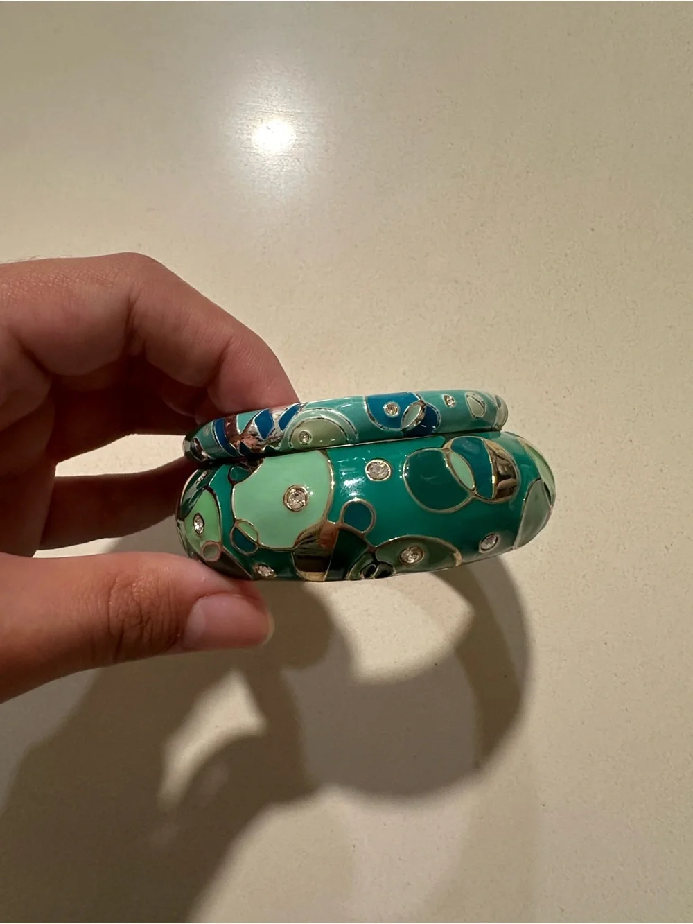 Turquoise Floral Enamel Bangle Bracelet Set - Elegant Women’s Jewelry